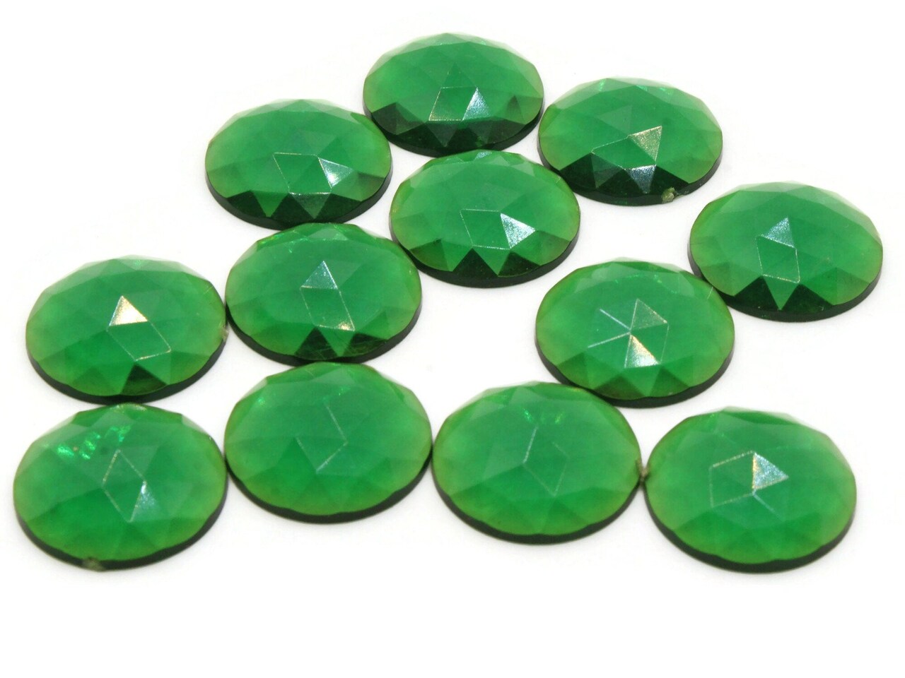 12 19mm Faceted Round Green Vintage West Germany Plastic Cabochons